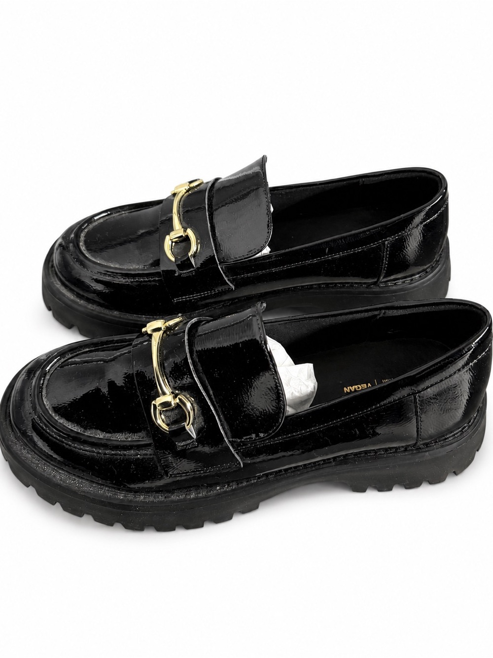 Call It Spring Black Patent Lug Sole Horsebit Loafers Size 8 nwot